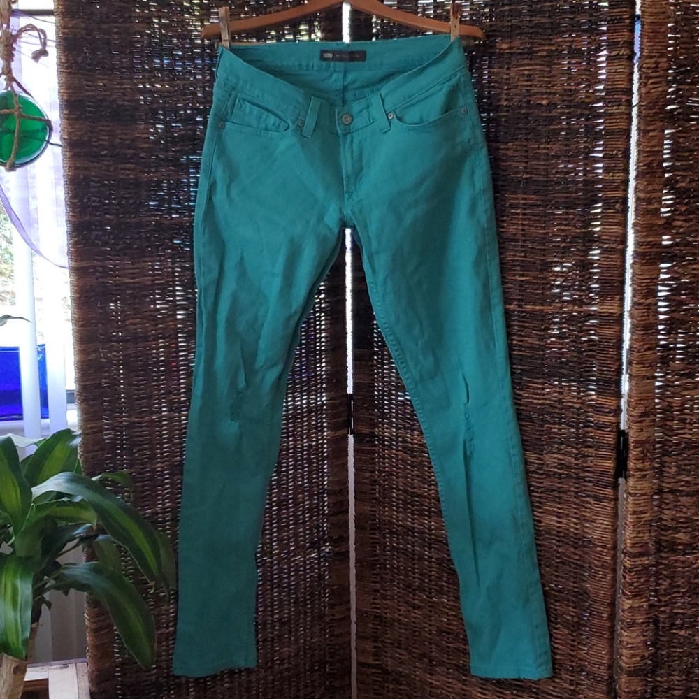 Levi's 524 Too Superlow Turquoise Distressed Jeans - Picture 1 of 6